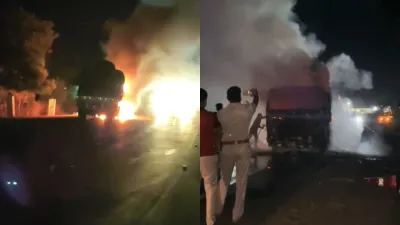 झालावाड़ में हाइवे पs चलत ट्रक बनल आग के गोला