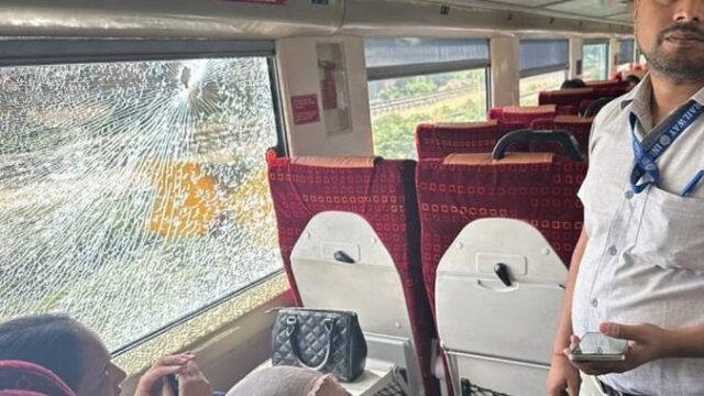 Vande Bharat train window shattered after stone pelting near Charbagh station in Lucknow