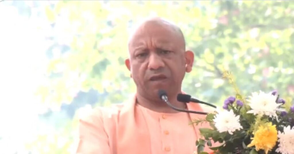 CM Yogi Adityanath announcing mandatory singing of ‘Vande Mataram’ in all UP schools during Ekta Yatra in Gorakhpur