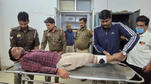 Deoria police encounter – gangster Rajesh Yadav injured and arrested after shootout, taken to hospital by UP Police.