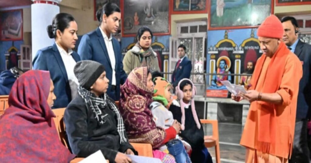 CM Yogi Adityanath listening to public grievances during Janata Darshan at Gorakhnath Temple in Gorakhpur