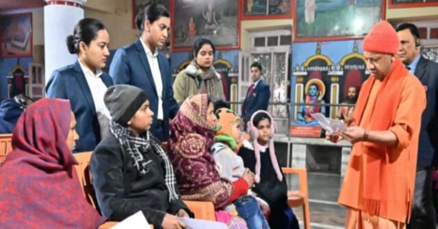 CM Yogi Adityanath listening to public grievances during Janata Darshan at Gorakhnath Temple in Gorakhpur