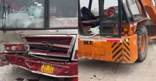 Punjab Roadways bus collided with a roadside crane on Jammu Ring Road injuring around 50 passengers