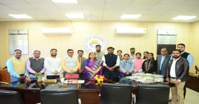 Gorakhpur University journalism students and professors celebrating UGC NET 2025 success and announcement of PhD program