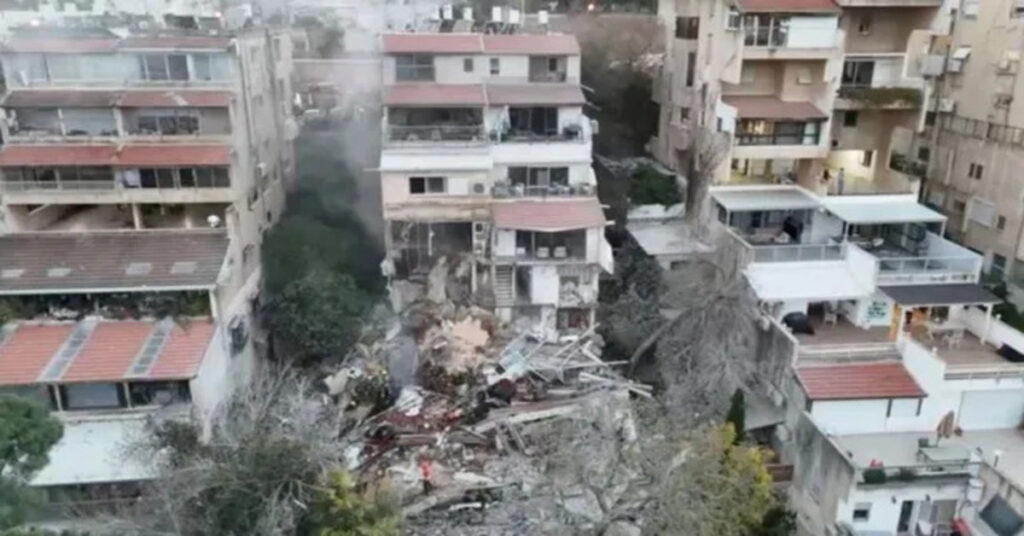 Missile strike damage on apartment building in Haifa Israel