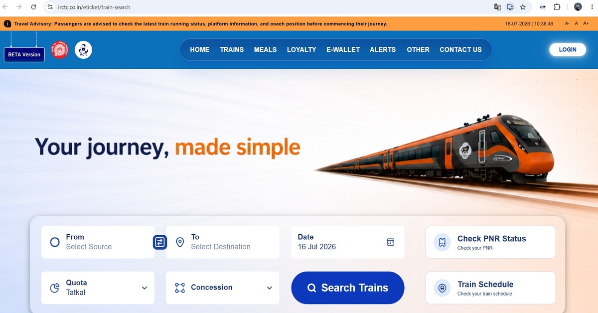 IRCTC new beta website launched with modern design, faster ticket booking process and improved user interface.